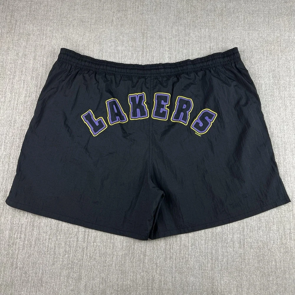 Vintage Los Angeles LAKERS Shorts Men's XL Swim Lee Sport 90s Black Kobe‎ NBA